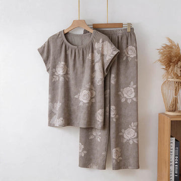 Set pigiama in cotone con stampa floreale retrò - Grigio chiaro - 3XL - image 0