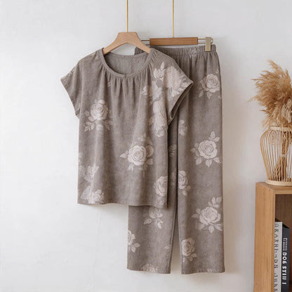 Set pigiama in cotone con stampa floreale retrò - Grigio chiaro - 3XL - image 0