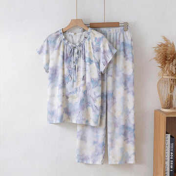Set pigiama in cotone con stampa floreale ad acquerello - Multicolore - 3XL - image 0