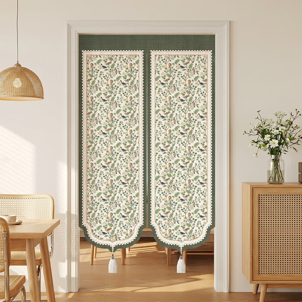 Tenda per porta con uccelli della foresta e motivi botanici - image 2