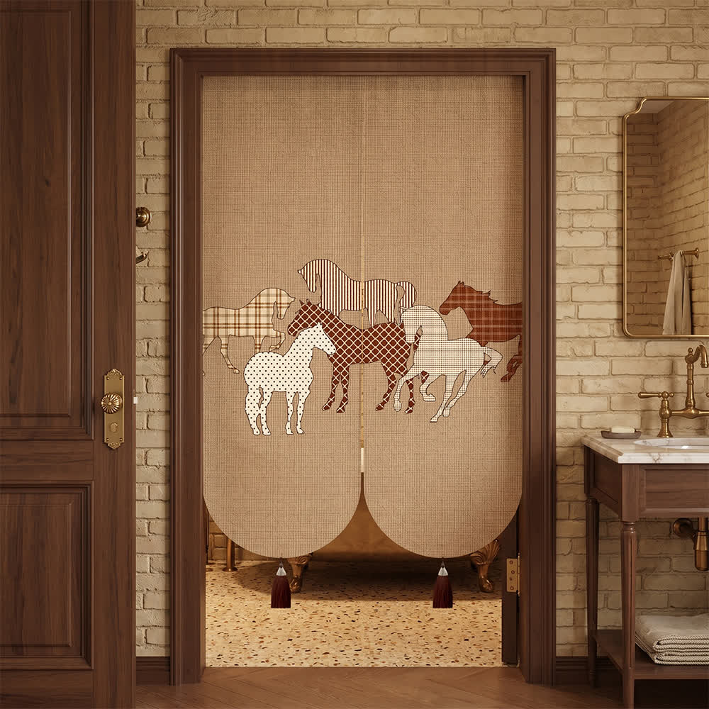 Tenda da porta in lino con motivo a cavalli in stile retrò - image 1