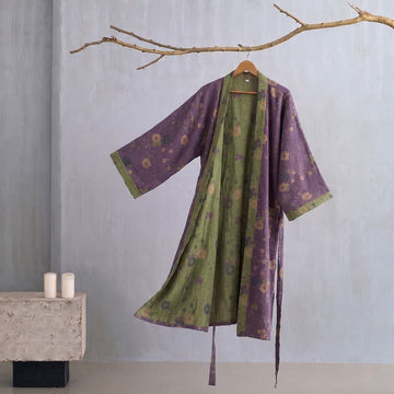 Kimono vestaglia in cotone biologico con motivo floreale da giardino - Viola - 2XL - image 0