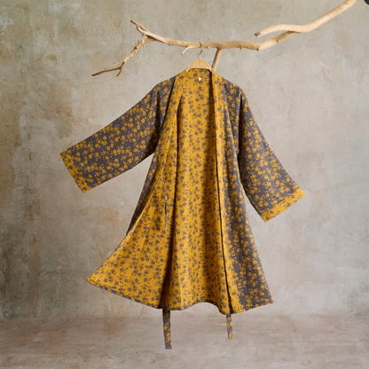 Kimono in garza di cotone a fantasia floreale gialla - Giallo - L - image 0
