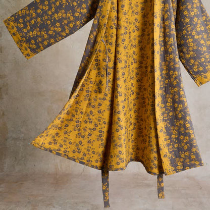Kimono in garza di cotone a fantasia floreale gialla - image 4