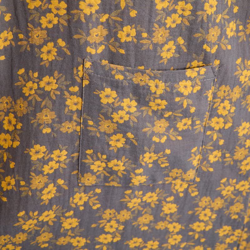 Kimono in garza di cotone a fantasia floreale gialla - image 7