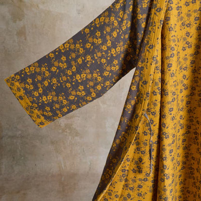 Kimono in garza di cotone a fantasia floreale gialla - image 6