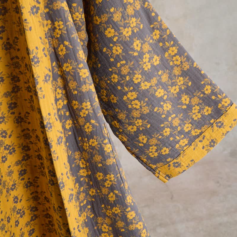 Kimono in garza di cotone a fantasia floreale gialla - image 5