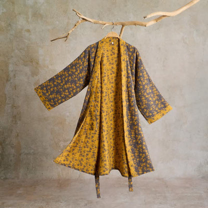 Kimono in garza di cotone a fantasia floreale gialla - image 2