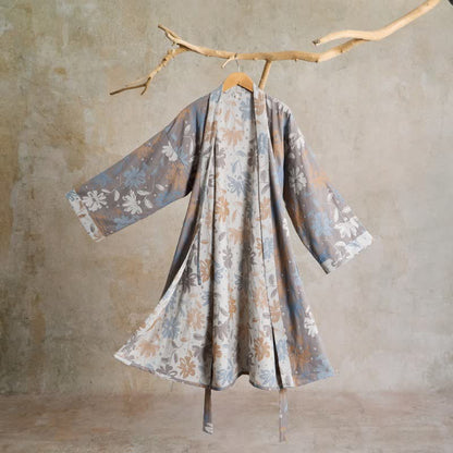 Kimono in garza di cotone grigia con stampa floreale - Grigio - L - image 0