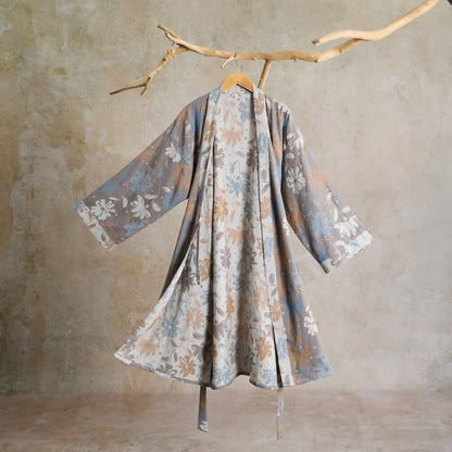 Kimono in garza di cotone grigia con stampa floreale - image 2
