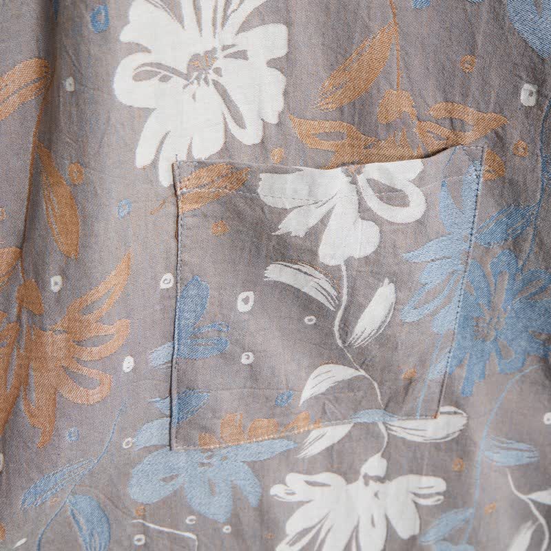 Kimono in garza di cotone grigia con stampa floreale - image 7
