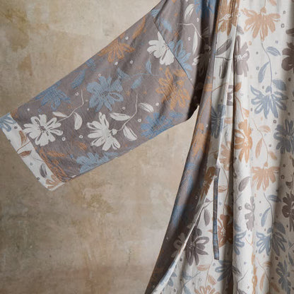 Kimono in garza di cotone grigia con stampa floreale - image 5