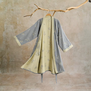 Elegante kimono in garza di cotone con stampa floreale. - Grigio - L - image 0