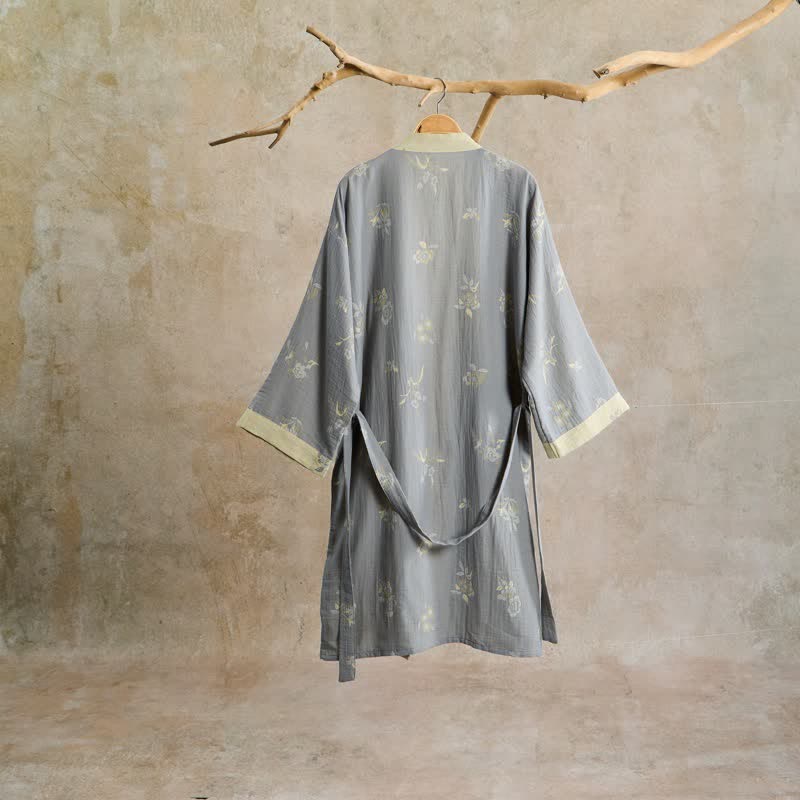 Elegante kimono in garza di cotone con stampa floreale. - image 1