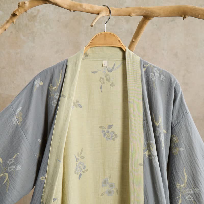 Elegante kimono in garza di cotone con stampa floreale. - image 2