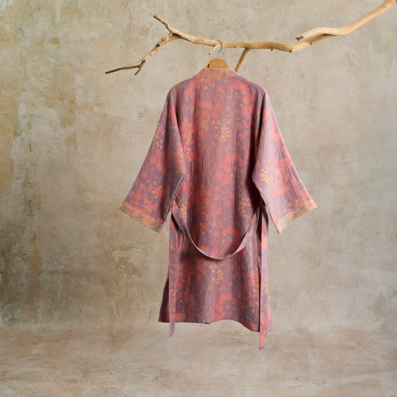 Kimono in garza di cotone con motivi botanici artistici - image 1