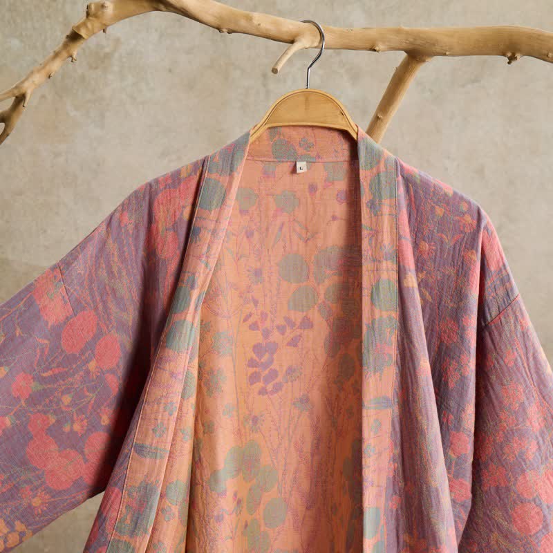 Kimono in garza di cotone con motivi botanici artistici - image 2
