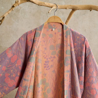 Kimono in garza di cotone con motivi botanici artistici - image 2