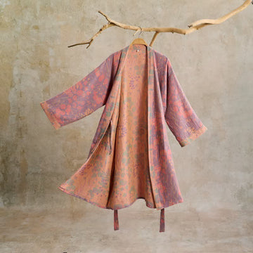 Kimono in garza di cotone con motivi botanici artistici - Viola - L - image 0
