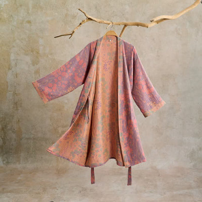 Kimono in garza di cotone con motivi botanici artistici - Viola - L - image 0