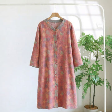 Abito da casa vintage in garza di cotone con stampa floreale - Rosa - XL - image 0