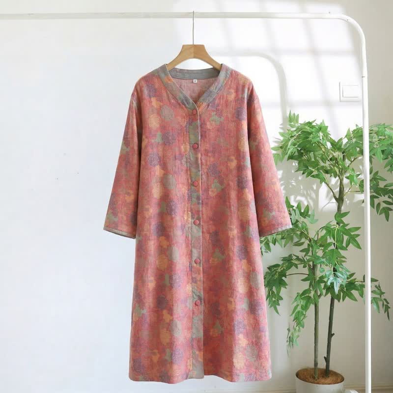 Abito da casa vintage in garza di cotone con stampa floreale - Rosa - XL - image 0