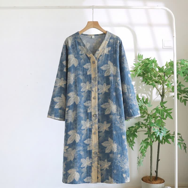 Camicia da notte in garza di cotone Blue Leaf - Blu - XL - image 0