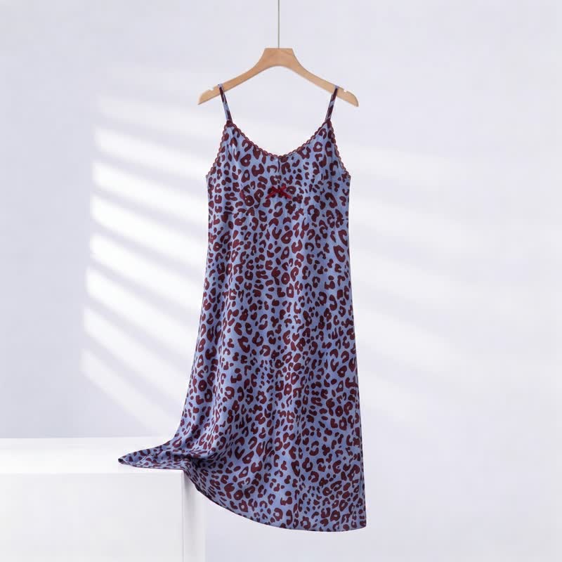 Camicia da notte con stampa leopardata e bordo in pizzo - Blu - 3XL - image 3