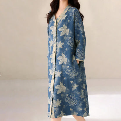 Camicia da notte in garza di cotone Blue Leaf - image 5