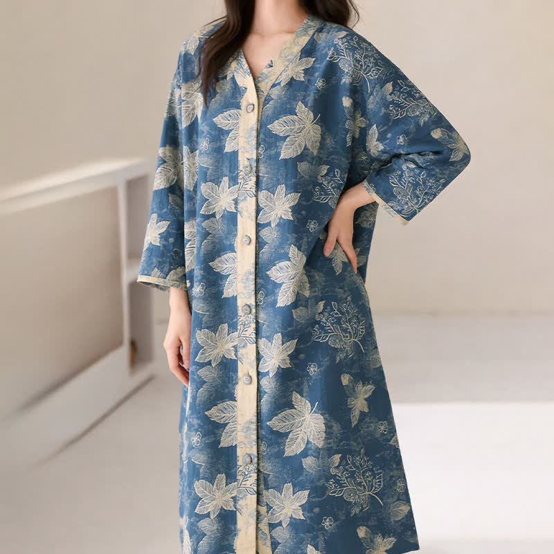 Camicia da notte in garza di cotone Blue Leaf - image 2