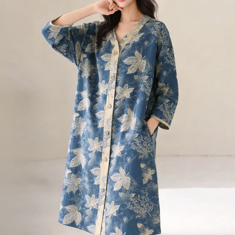 Camicia da notte in garza di cotone Blue Leaf - image 1