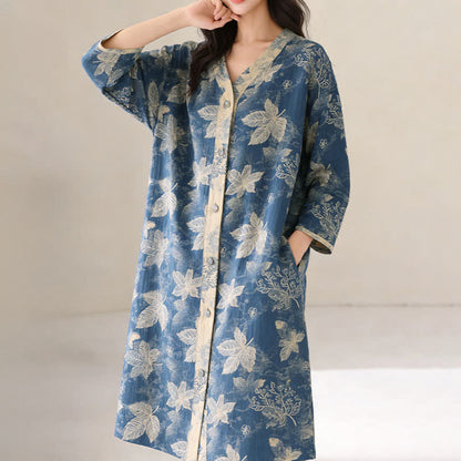 Camicia da notte in garza di cotone Blue Leaf - image 1