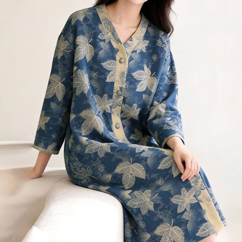 Camicia da notte in garza di cotone Blue Leaf - image 3