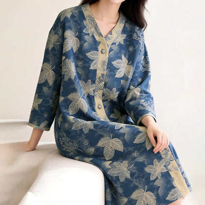 Camicia da notte in garza di cotone Blue Leaf - image 3