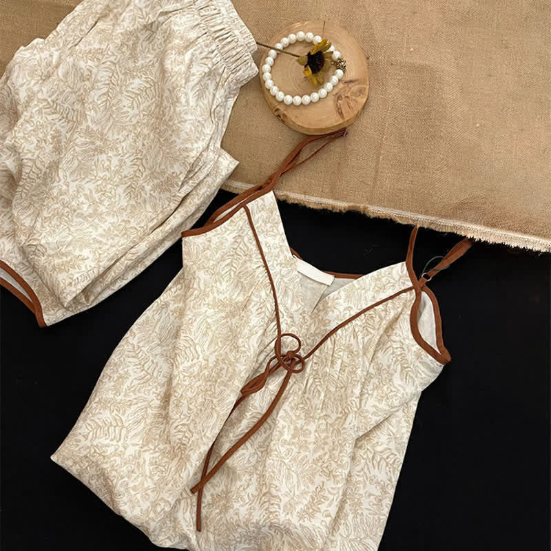 Completo da casa con canotta beige e fiocco decorativo - image 4
