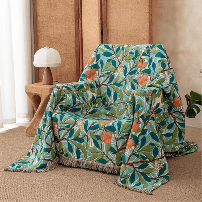 Trapunta reversibile in garza con frange e motivo botanico vintage - image 1