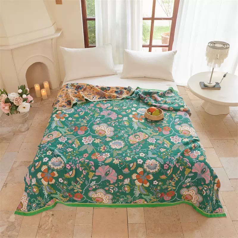 Trapunta reversibile in garza con motivo botanico in stile rustico - Verde - Matrimoniale Grande - image 0