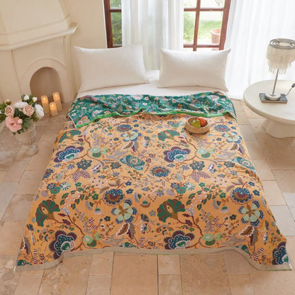 Trapunta reversibile in garza con motivo botanico in stile rustico - image 1