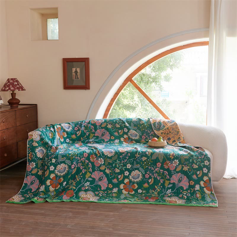 Trapunta reversibile in garza con motivo botanico in stile rustico - image 3