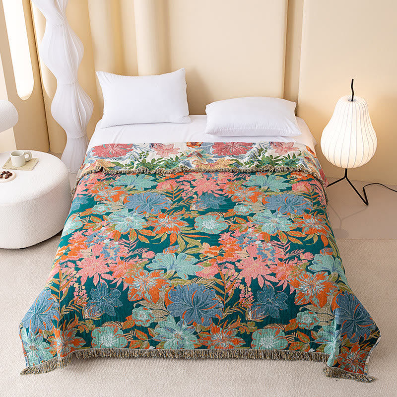 Trapunta reversibile in garza con motivo floreale tropicale vintage - image 1