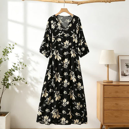 Elegante abito da casa con scollo a V e stampa floreale. - image 0