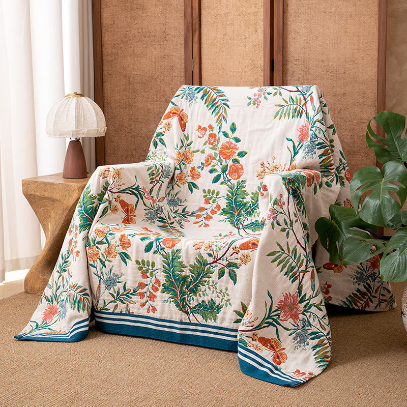 Trapunta reversibile in garza con motivo floreale vintage a vite - image 1