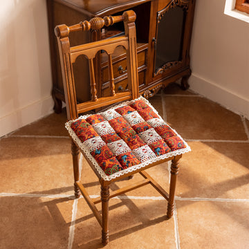 Cuscino quadrato per sedia in stile boho-chic con bordo in pizzo. - Arancia - 40cm x 40cm - image 0