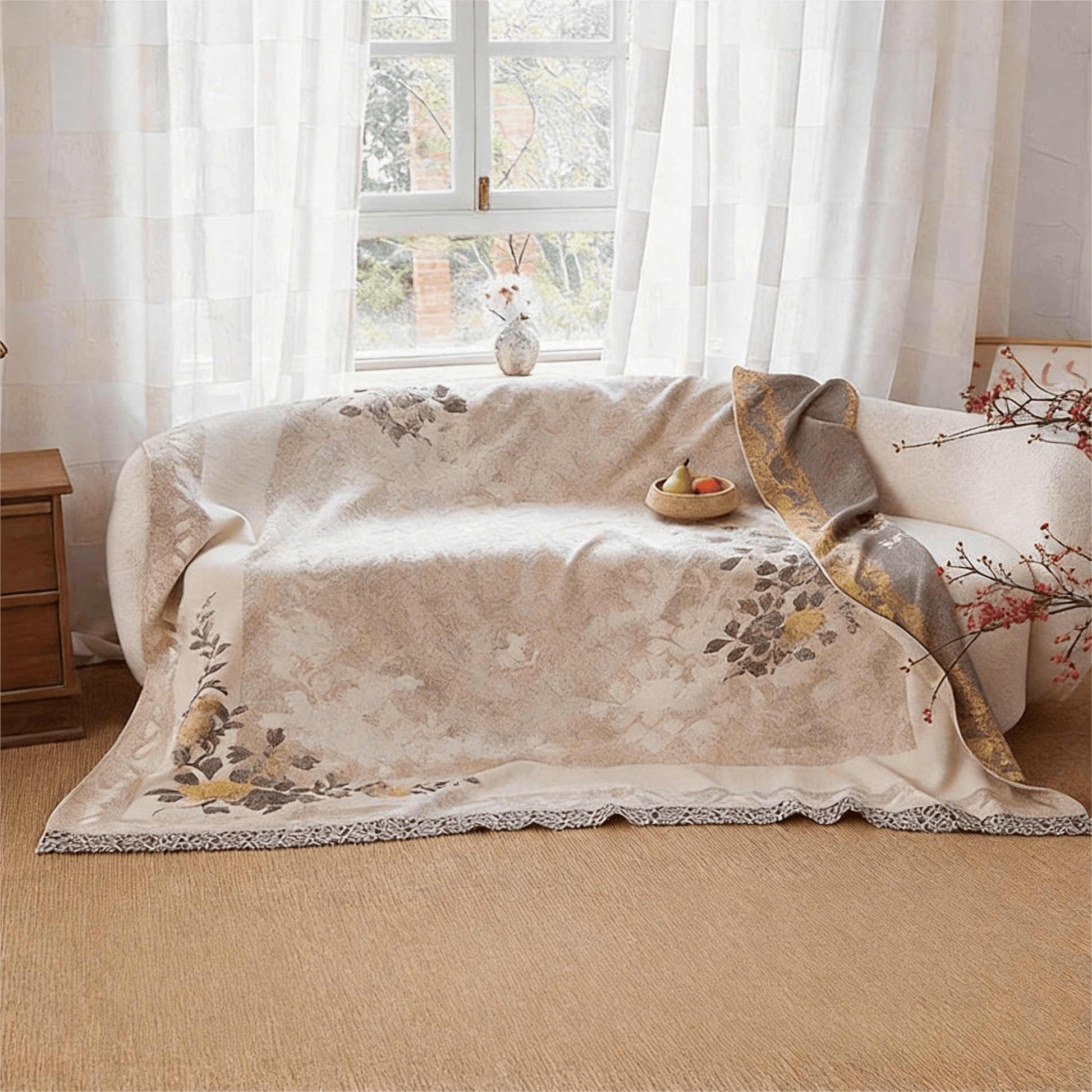 Trapunta reversibile in garza jacquard con motivo peonie orientali - image 3