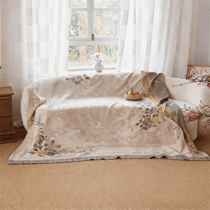 Trapunta reversibile in garza jacquard con motivo peonie orientali - image 3