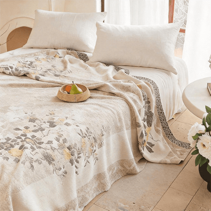 Trapunta reversibile in garza jacquard con motivo peonie orientali - image 2