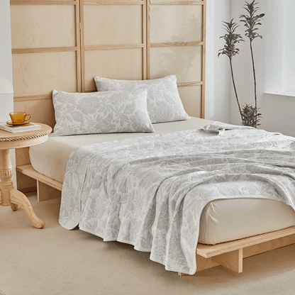 Set di biancheria da letto in cotone con motivo jacquard a peonie semplici - image 1