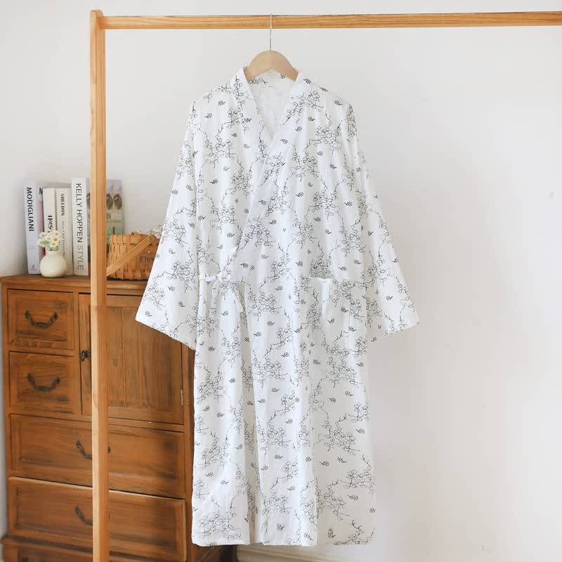 Kimono unisex in cotone con stampa floreale da casa - Bianco - XL - image 3