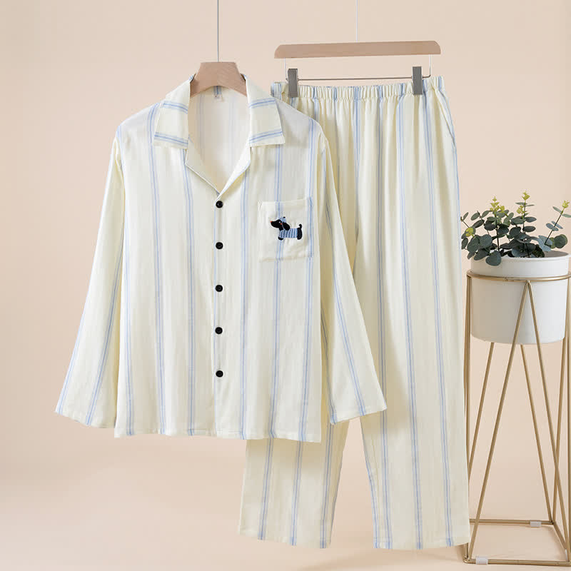 Set pigiama coordinato in cotone a righe per coppie - Beige - Maschio - 2XL - image 2