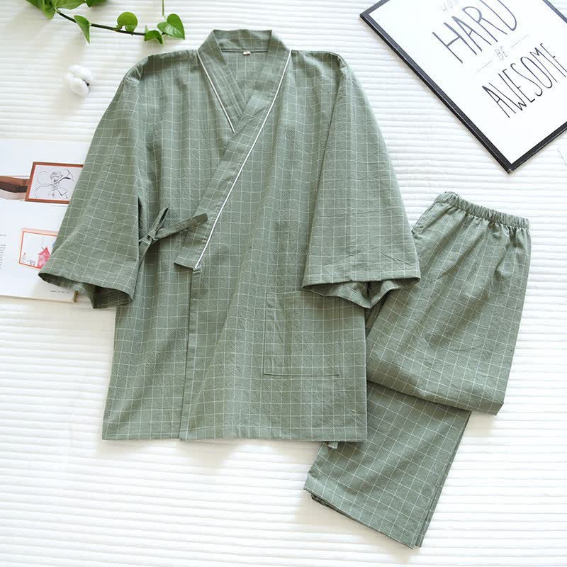 Pigiama kimono coordinato in cotone a righe per coppia - image 10